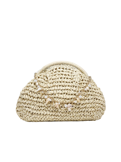 Woven Straw Shell Clutch Bag