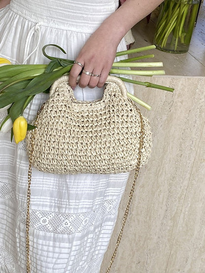 Woven Straw Shoulder Bag for Women