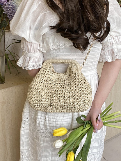 Woven Straw Shoulder Bag for Women