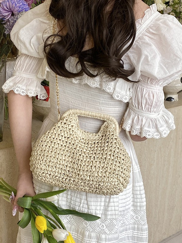 Woven Straw Shoulder Bag for Women