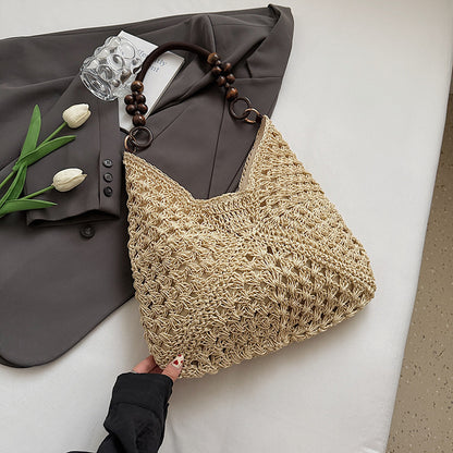 Woven Straw Shoulder Tote Bag