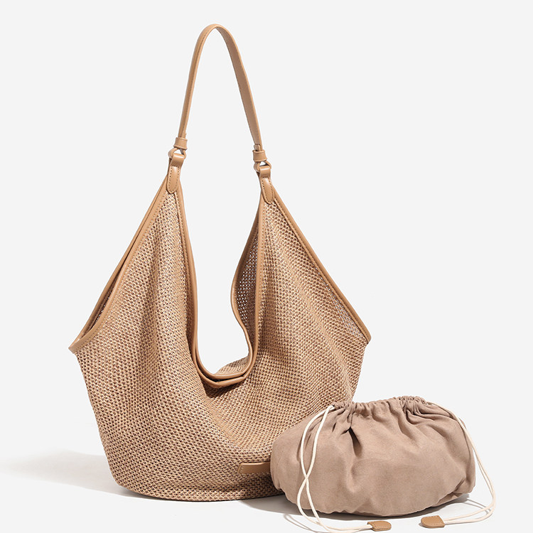 Woven Straw Tote Bag with Adjustable Strap
