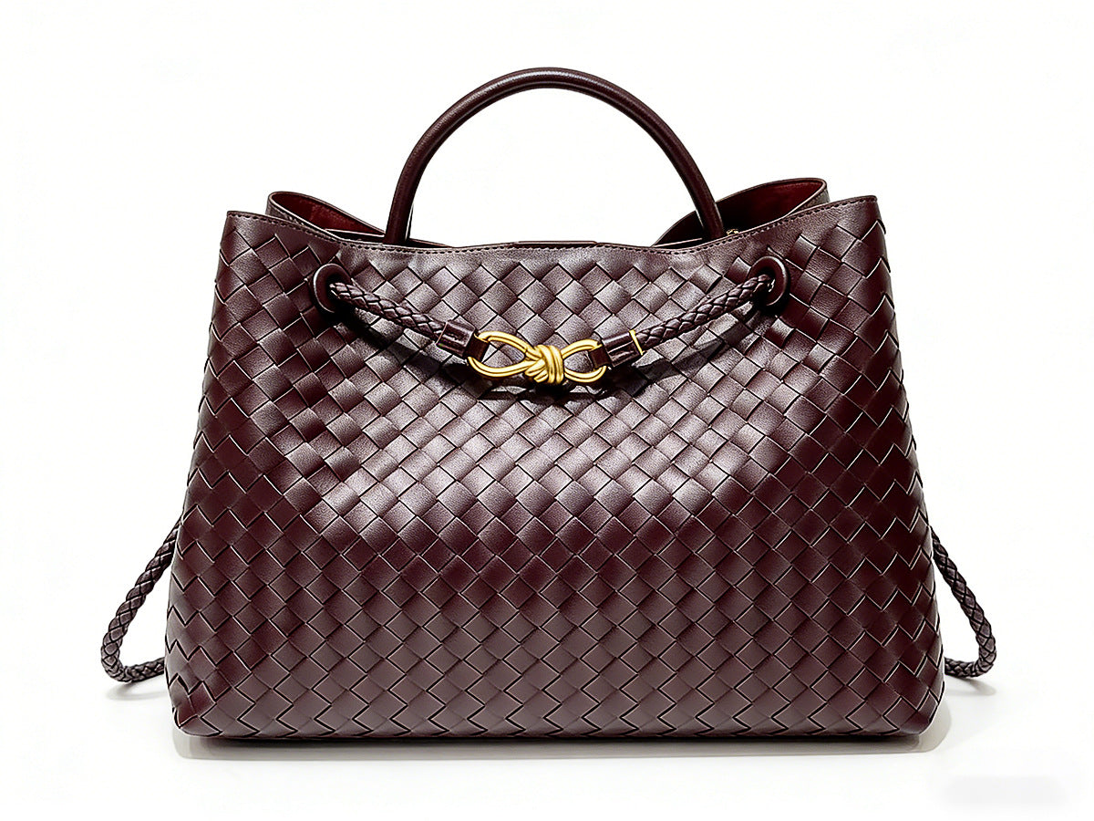 Woven Tote Bag with Metal Rope Buckle