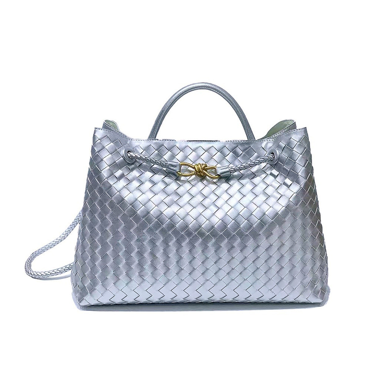 Woven Tote Bag with Metal Rope Buckle