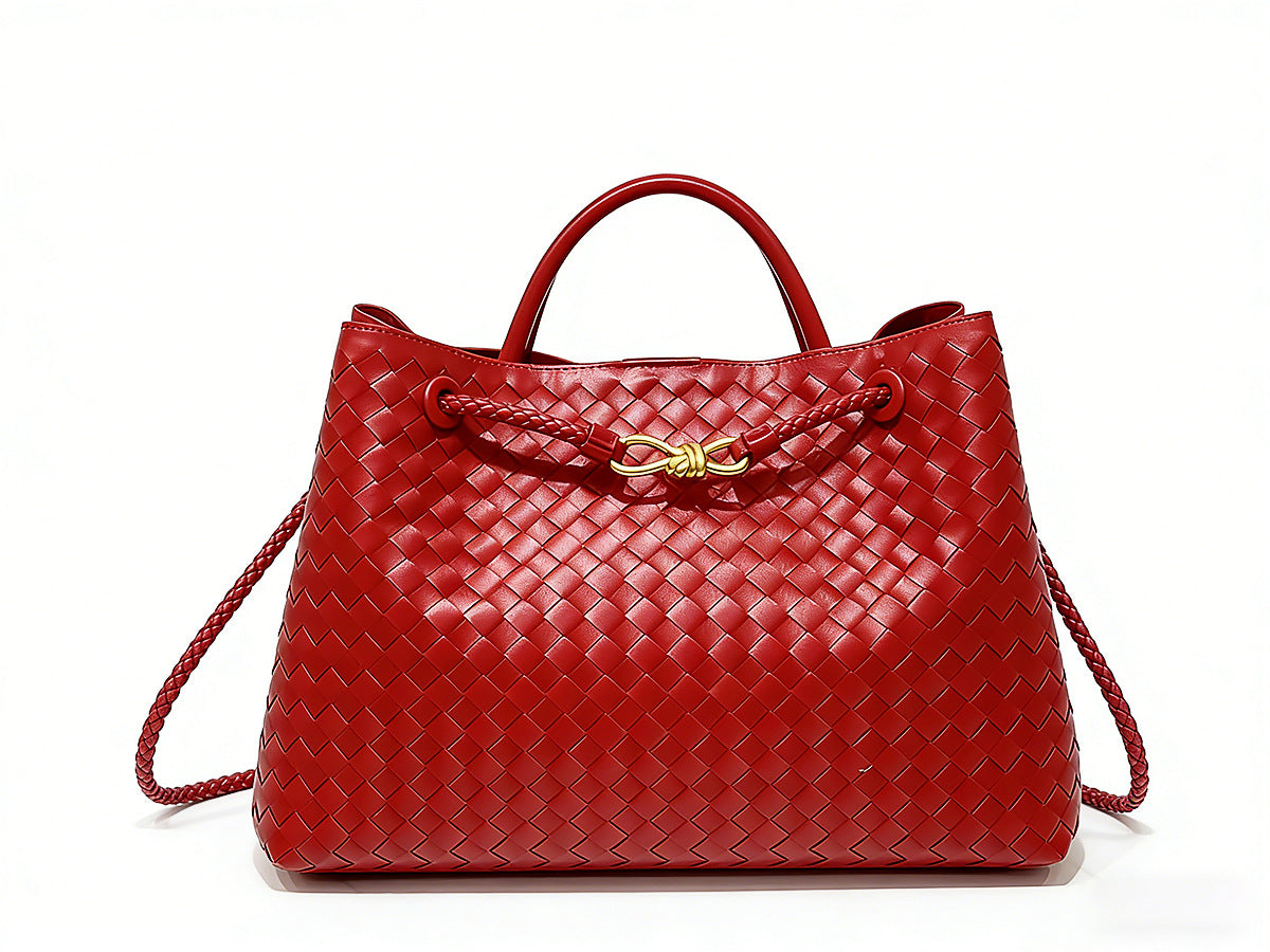 Woven Tote Bag with Metal Rope Buckle