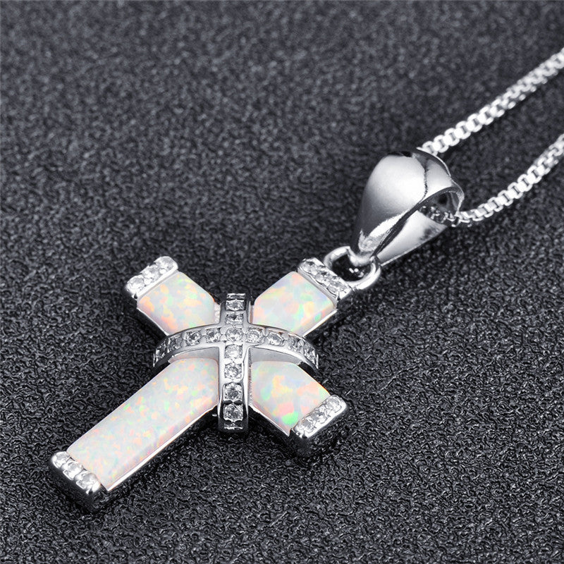 X-Shaped Cross White Alloy Necklac