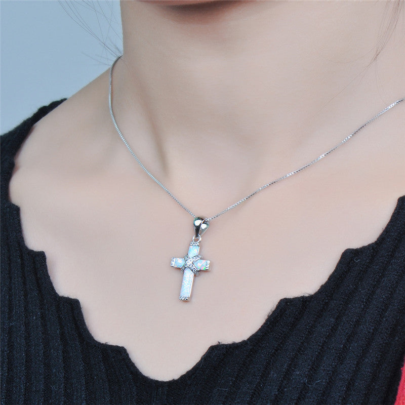 X-Shaped Cross White Alloy Necklac