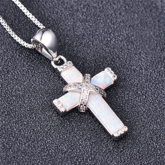 X-Shaped Cross White Alloy Necklac