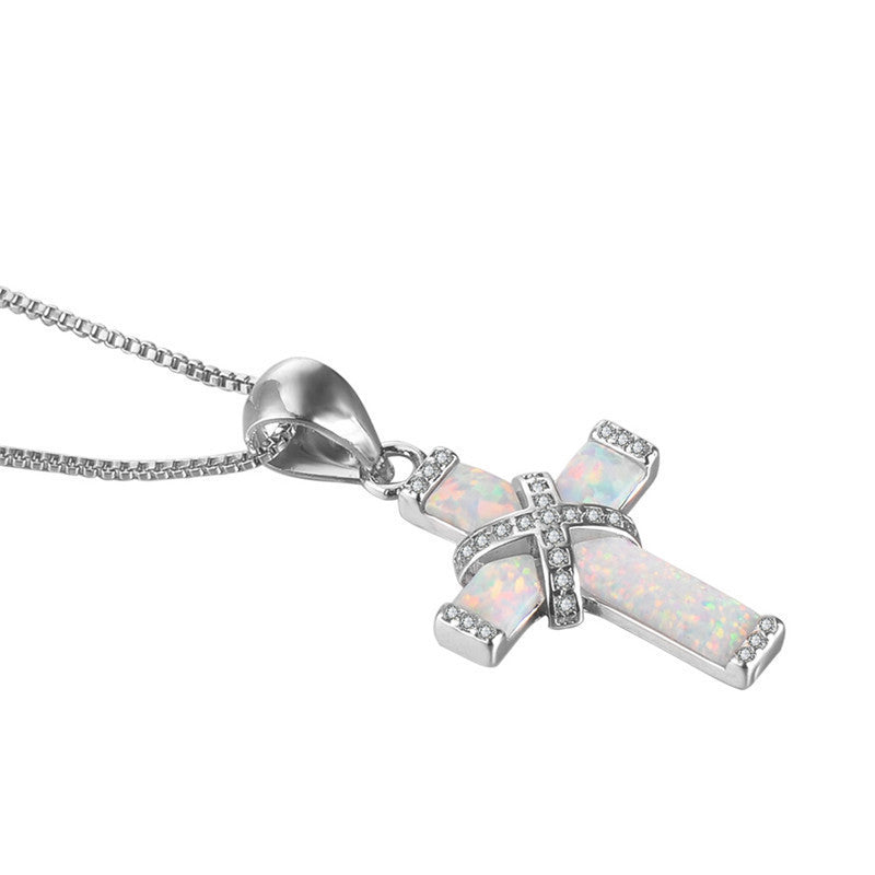 X-Shaped Cross White Alloy Necklac