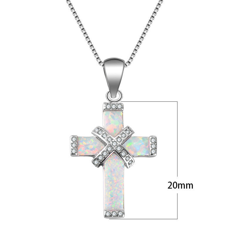 X-Shaped Cross White Alloy Necklac
