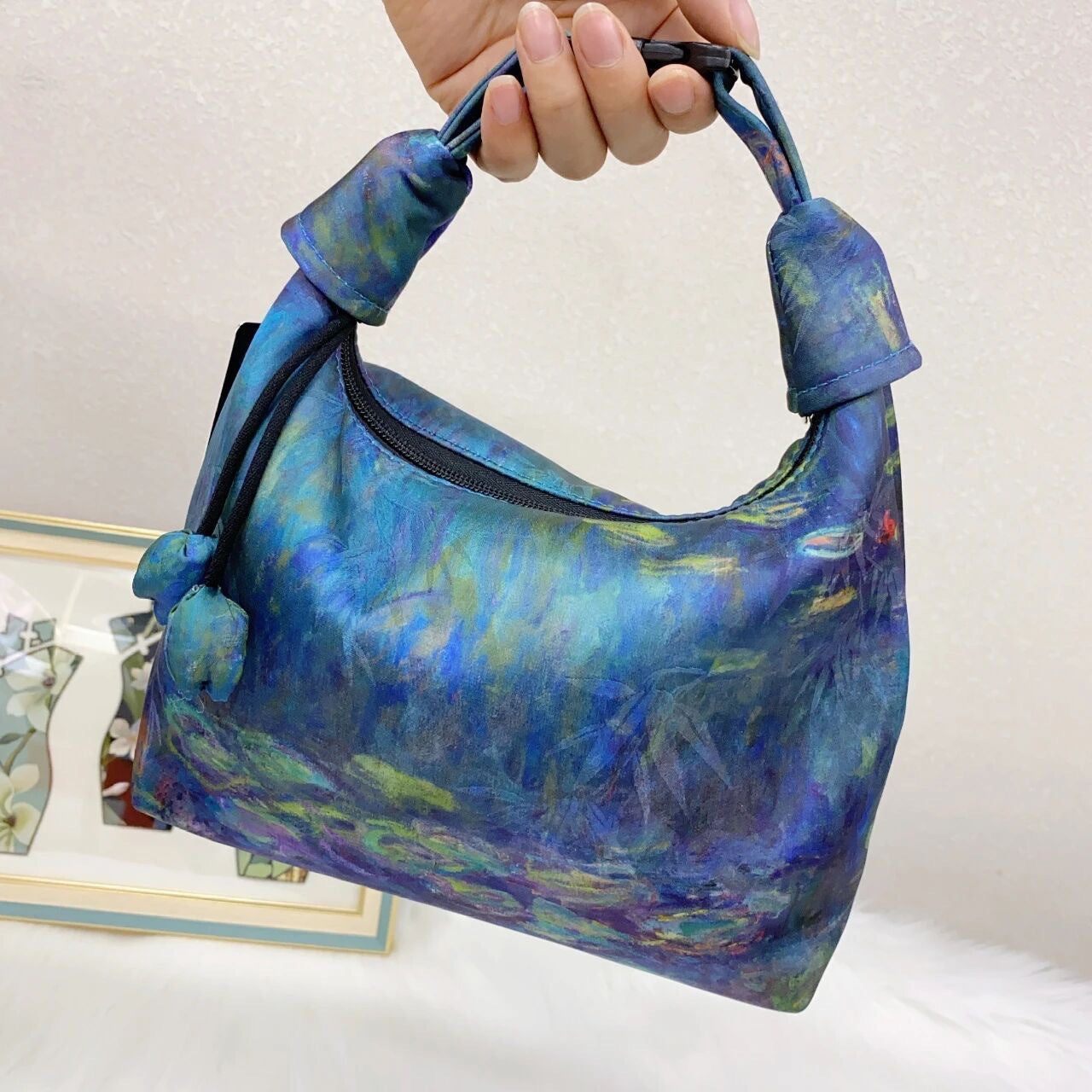 Xiangyunsha Crescent Crossbody Bag with Drawstring