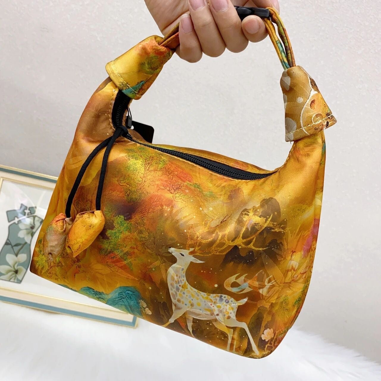 Xiangyunsha Crescent Crossbody Bag with Drawstring