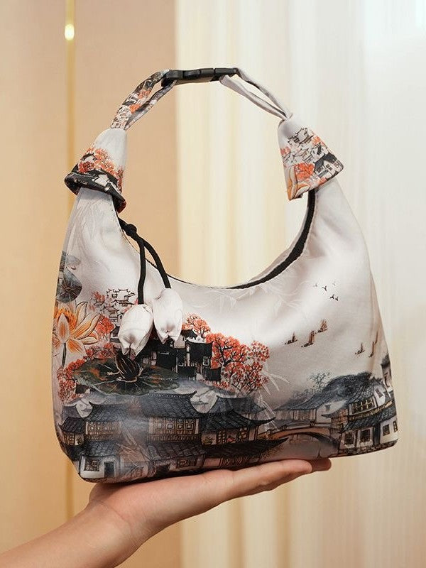 Xiangyunsha Crescent Crossbody Bag with Drawstring