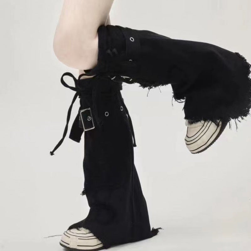 Y2K Denim Leg Cover with Cross Design