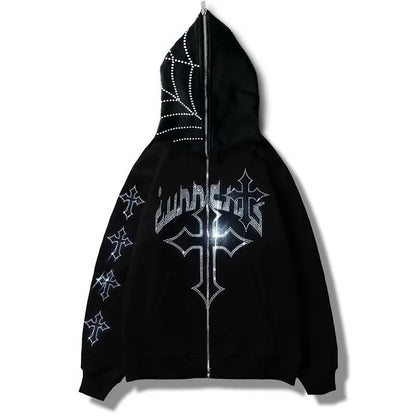 Y2K Diamond Print Hooded Cardigan