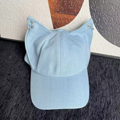 Y2K Doberman Dog Ears Washed Denim Baseball Cap