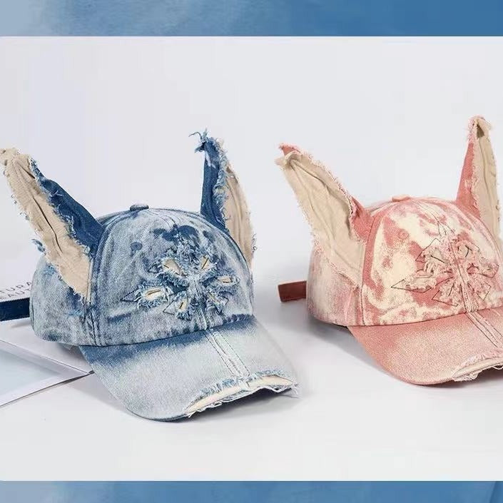 Y2K Doberman Dog Ears Washed Denim Baseball Cap