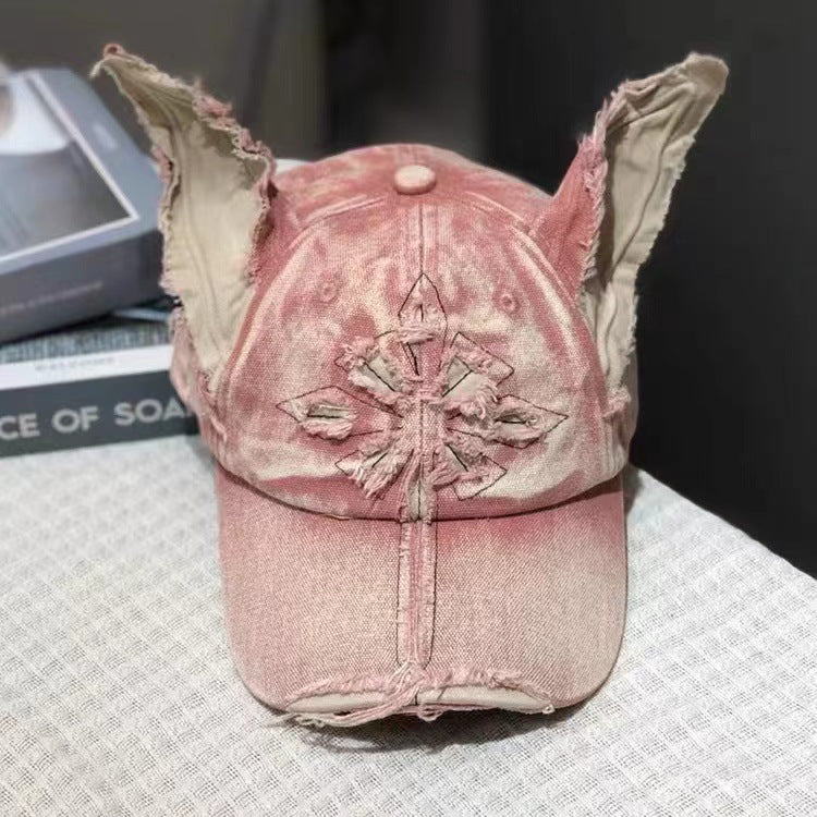 Y2K Doberman Dog Ears Washed Denim Baseball Cap