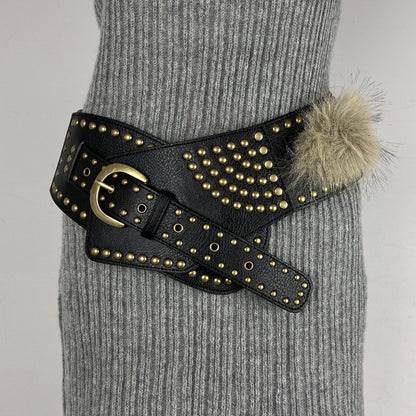 Y2K Faux Fur Waist Belt for Retro Punk Fashion