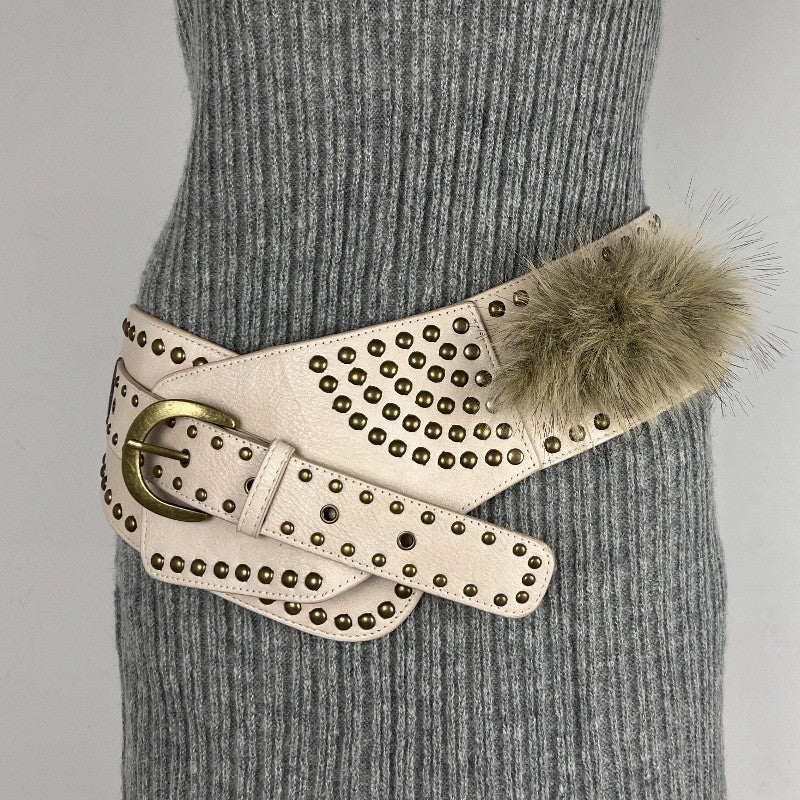 Y2K Faux Fur Waist Belt for Retro Punk Fashion
