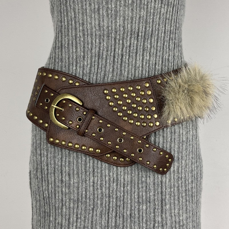 Y2K Faux Fur Waist Belt for Retro Punk Fashion