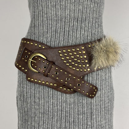 Y2K Faux Fur Waist Belt for Retro Punk Fashion