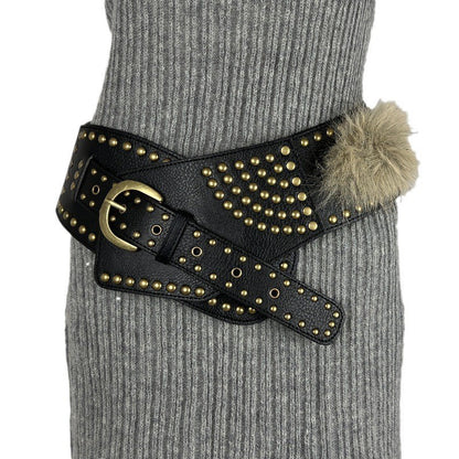 Y2K Faux Fur Waist Belt for Retro Punk Fashion