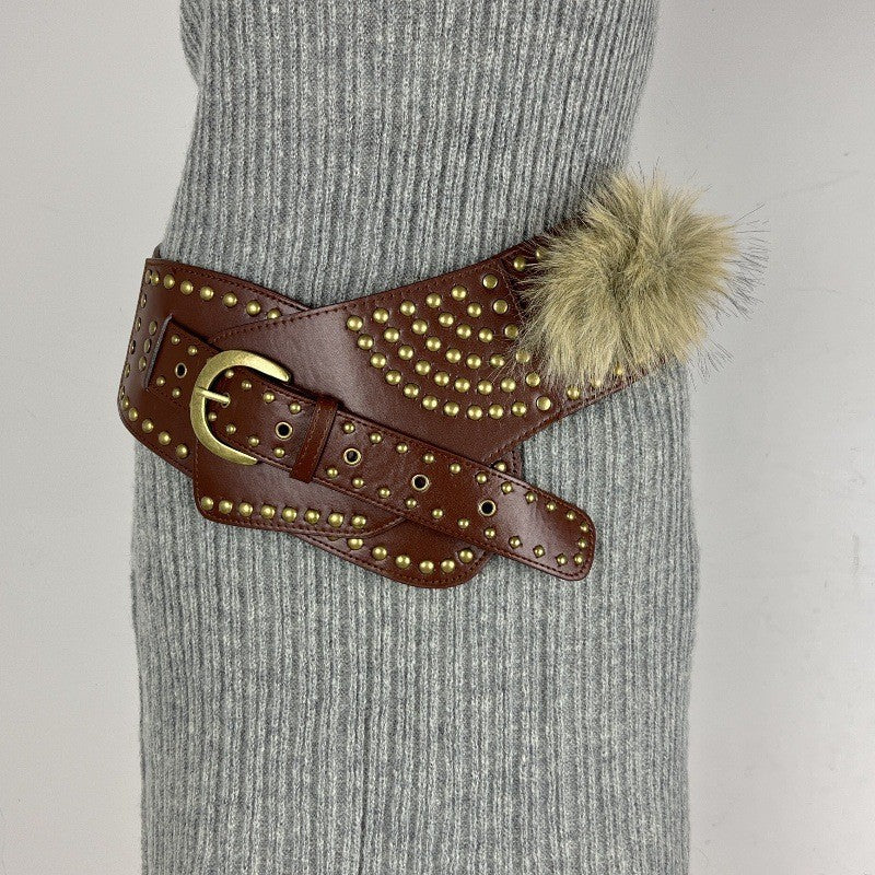 Y2K Faux Fur Waist Belt for Retro Punk Fashion