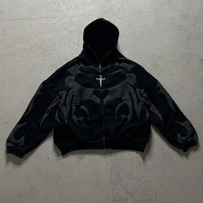 Y2K Gothic Printed Zipper Hooded Sweatshirt