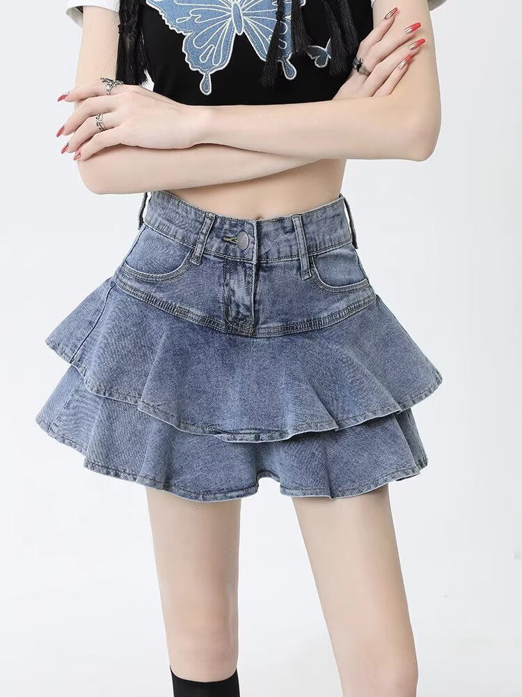 Y2K High Waist Denim Layered Tutu Skirt