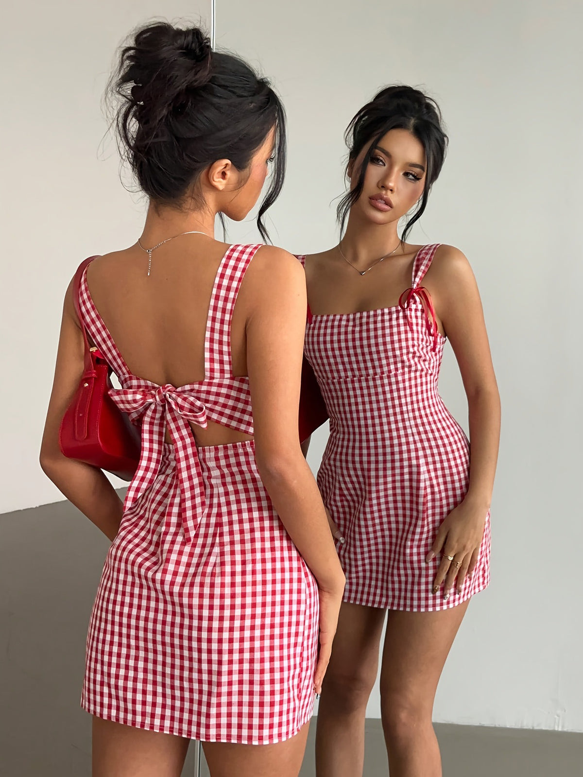 Y2K Plaid Suspender Bow Dress