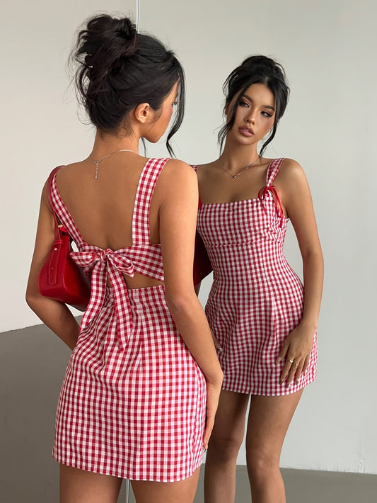 Y2K Plaid Suspender Bow Dress