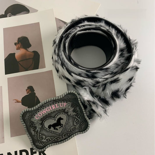 Y2K Plush Leopard Print Belt