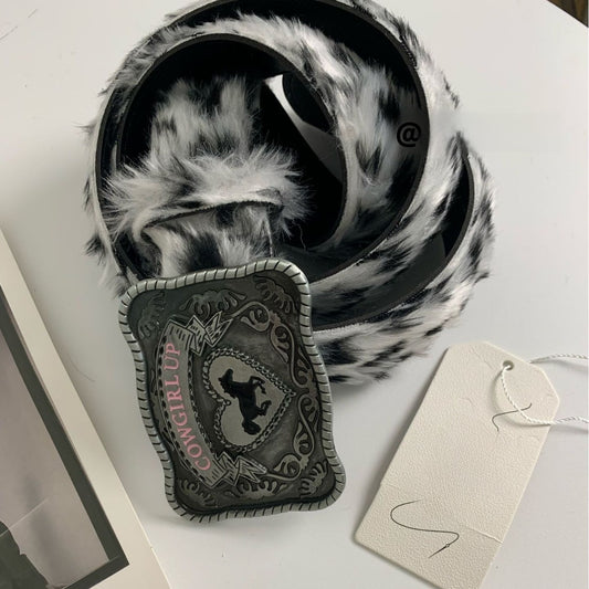 Y2K Plush Leopard Print Belt