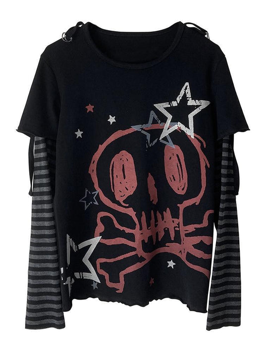 Y2K Punk Skull Print Long Sleeve T-shirt