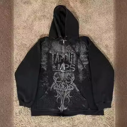 Y2K Skeleton Print Zipper Hoodie