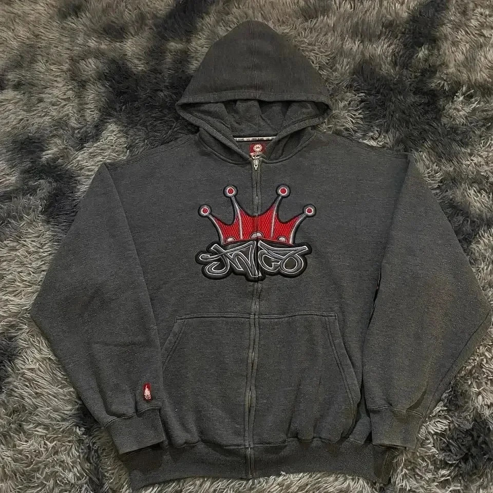Y2K Skeleton Print Zipper Hoodie
