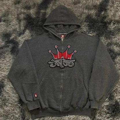 Y2K Skeleton Print Zipper Hoodie