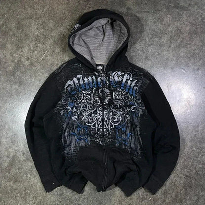 Y2K Skeleton Print Zipper Hoodie
