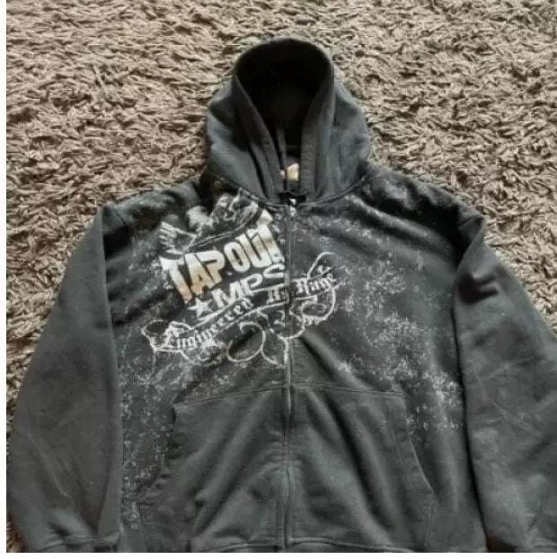 Y2K Skeleton Print Zipper Hoodie