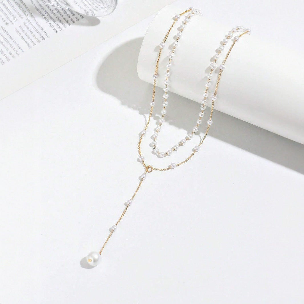 Y-Shape Pearl Tassel Layered Necklace