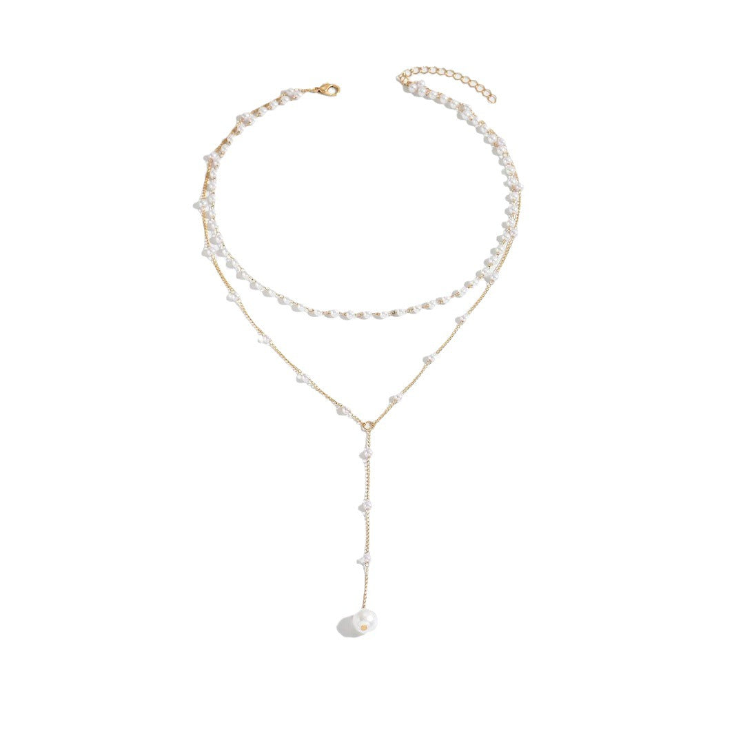 Y-Shape Pearl Tassel Layered Necklace