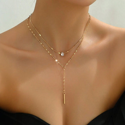 Y-Shaped Tassel Rhinestone Layered Necklace