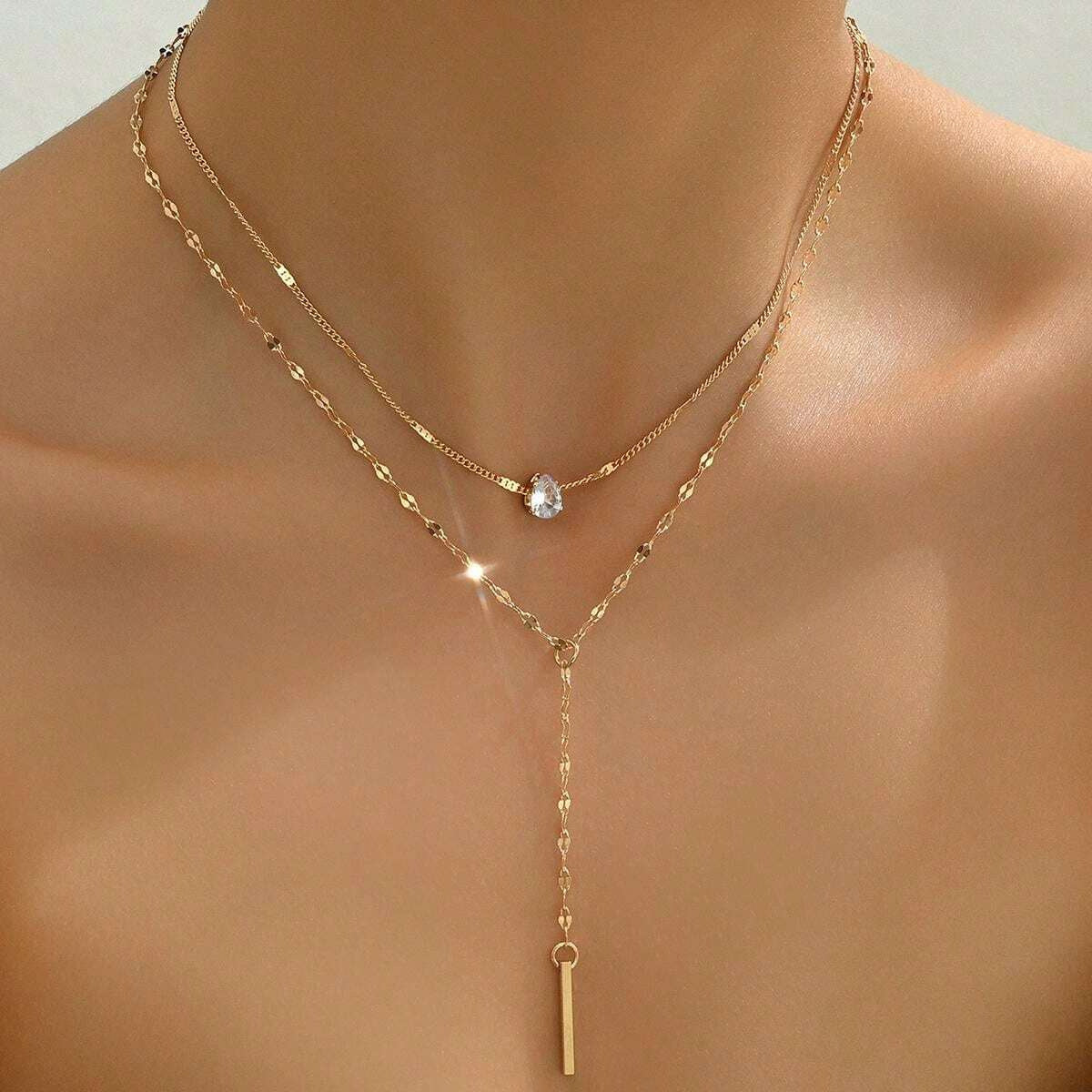 Y-Shaped Tassel Rhinestone Layered Necklace