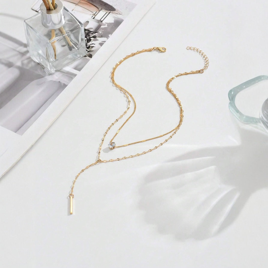 Y-Shaped Tassel Rhinestone Layered Necklace