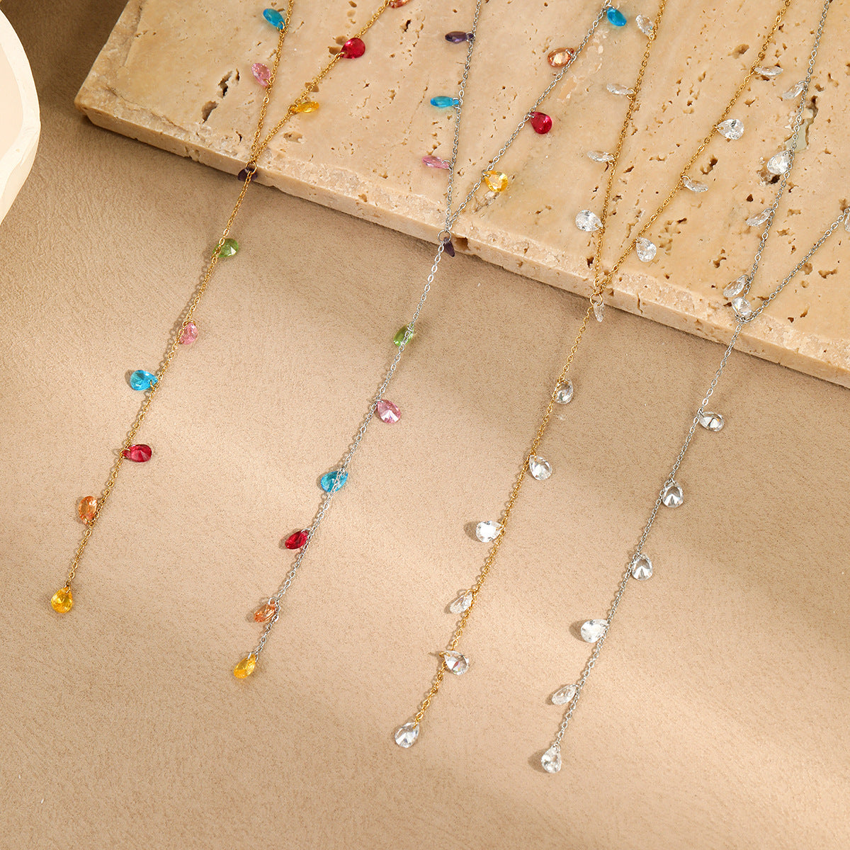 Y-Shaped Tassel Stainless Steel Necklace with Gold Plating