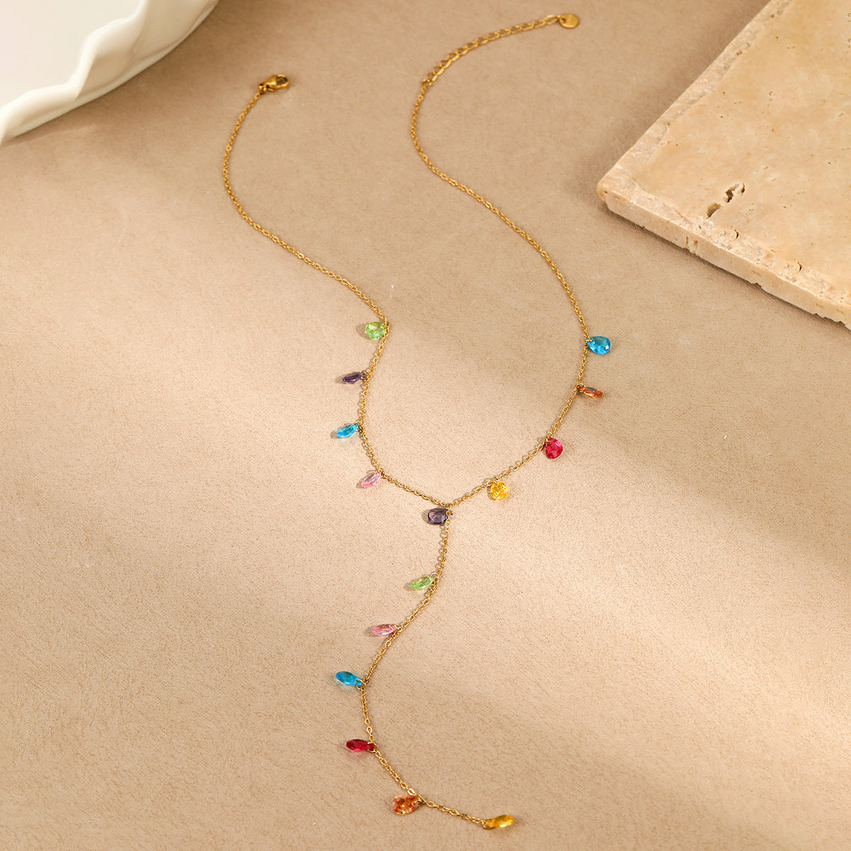 Y-Shaped Tassel Stainless Steel Necklace with Gold Plating