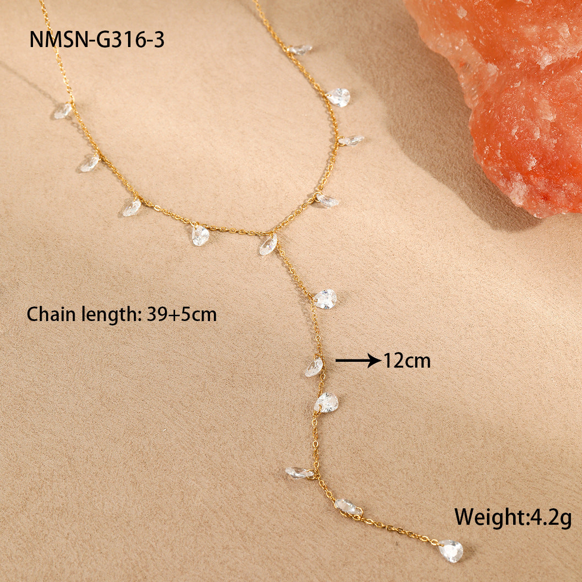 Y-Shaped Tassel Stainless Steel Necklace with Gold Plating