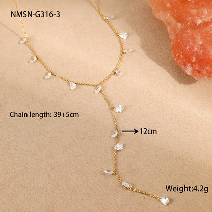 Y-Shaped Tassel Stainless Steel Necklace with Gold Plating