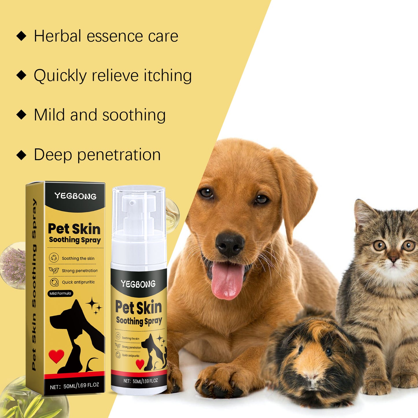 Yegbong Pet Skin Care Spray Gentle Ingredients Relieve Pet Skin Discomfort External Care Spray